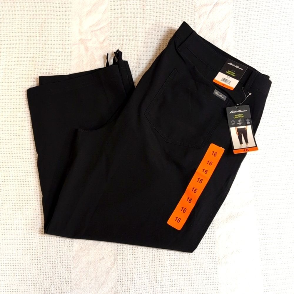 Eddie Bauer 16 Black Ripstop Crop Pants, NEW